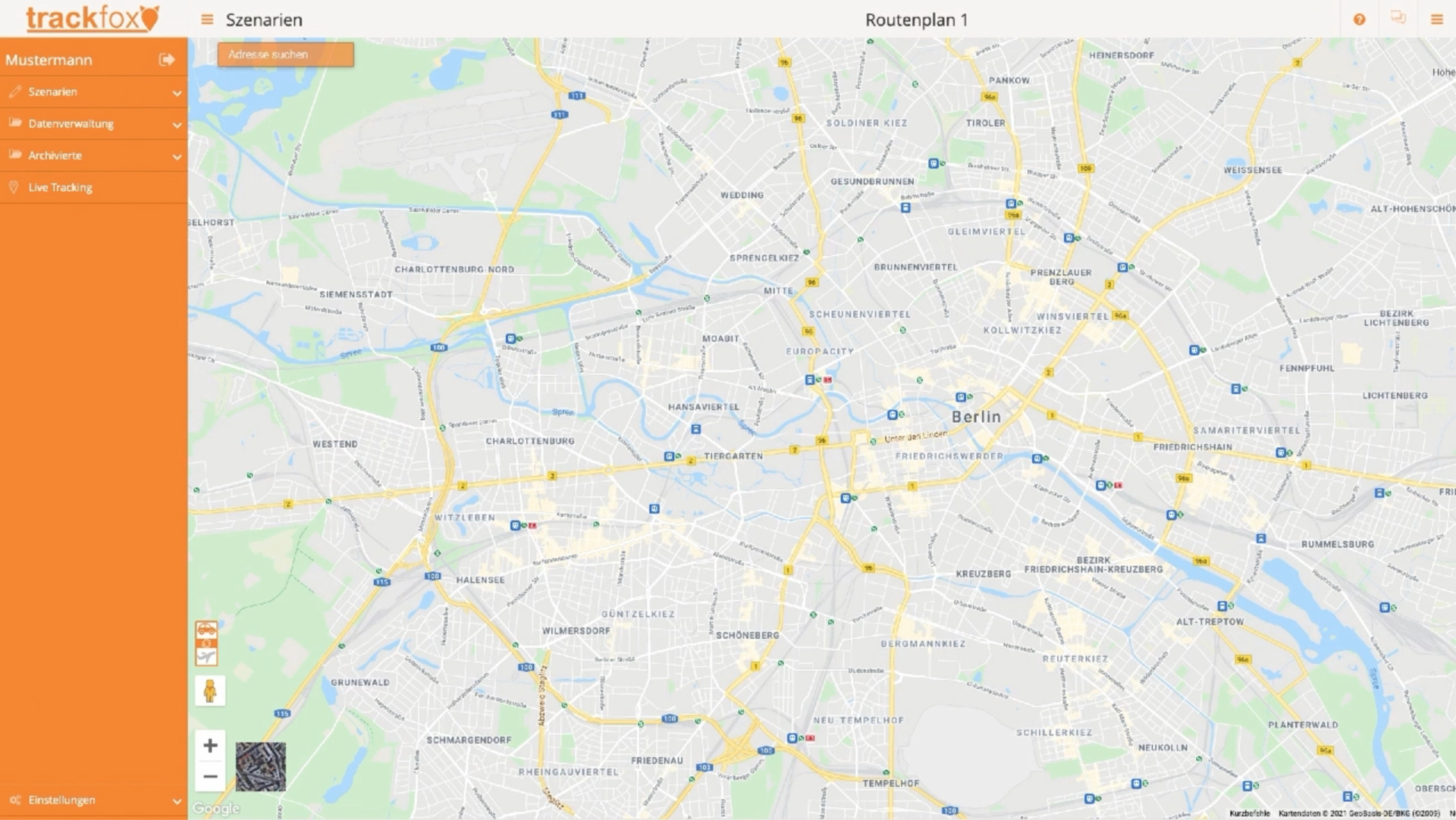 Kartenauschnitte Trackfox APP